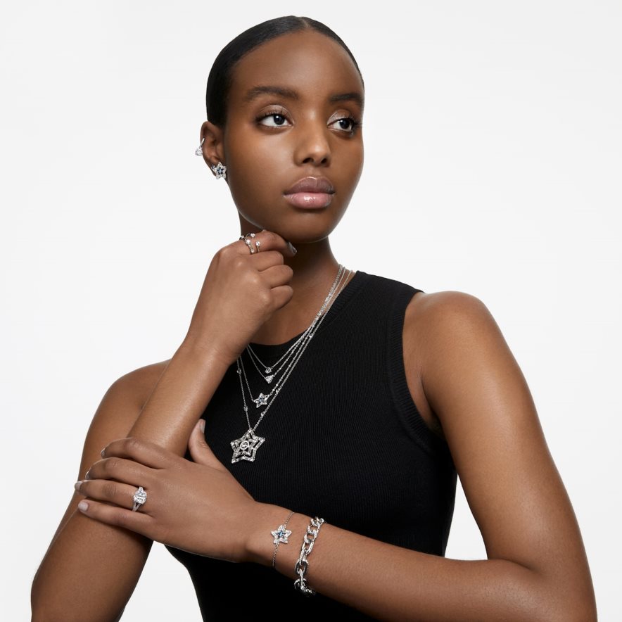 Swarovski Stella-Armband Mischschliffe, Stern, blau, rhodiniert Schmuck HLT448497