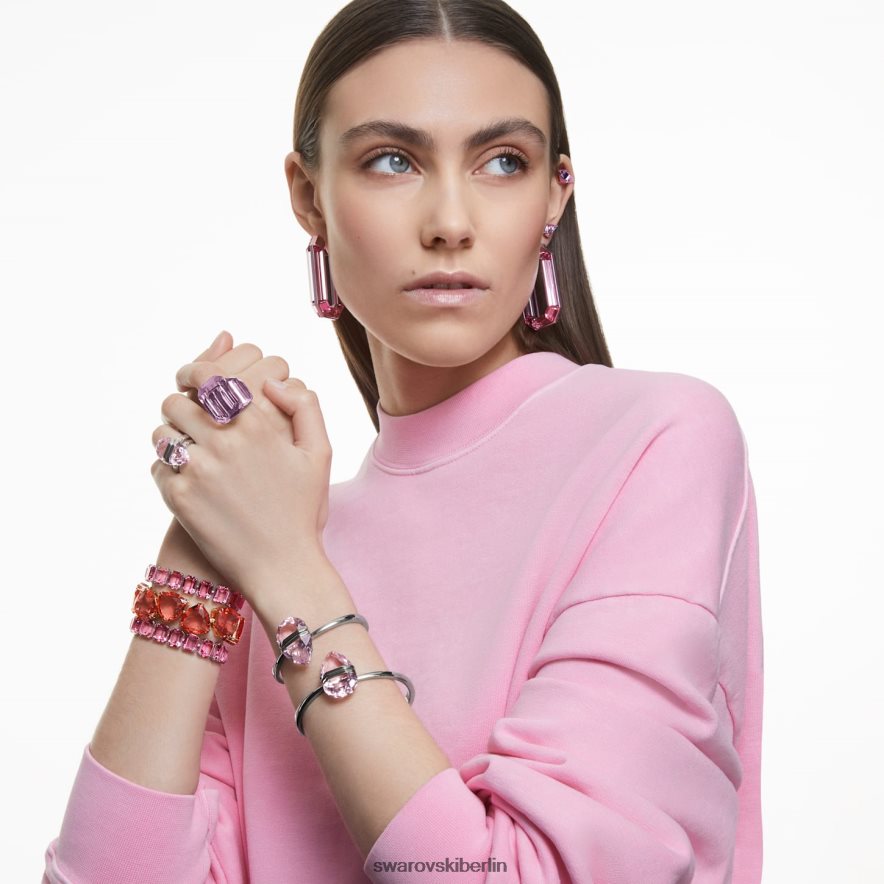 Swarovski transparenter Armreif Magnetverschluss, übergroßes Kristall, rosa, Edelstahl Schmuck HLT448638