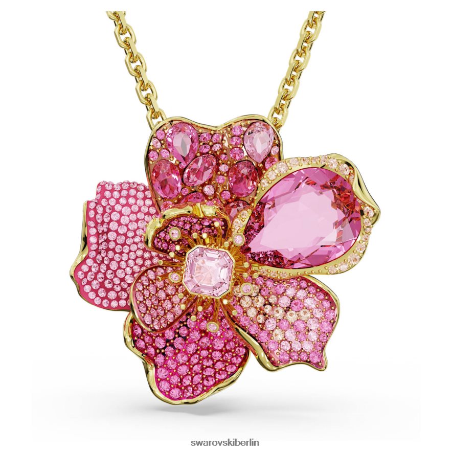 Swarovski Florere-Anhänger und Brosche Pavé, Blume, rosa, vergoldet Schmuck HLT448331