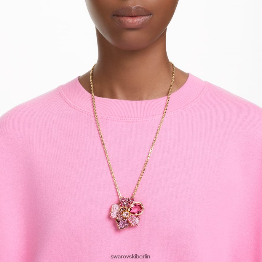 Swarovski Florere-Anhänger und Brosche Pavé, Blume, rosa, vergoldet Schmuck HLT448331