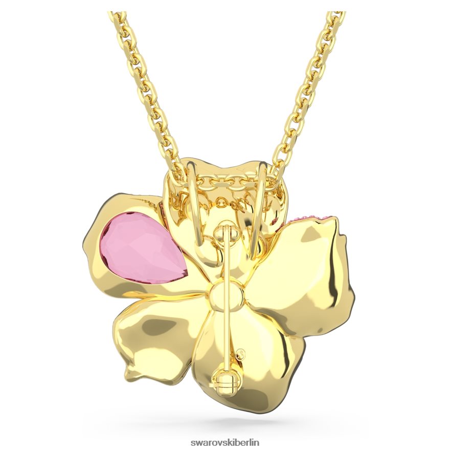 Swarovski Florere-Anhänger und Brosche Pavé, Blume, rosa, vergoldet Schmuck HLT448331
