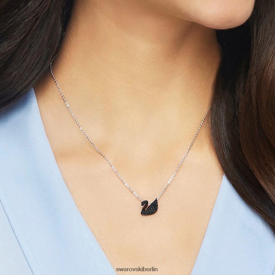 Swarovski ikonischer Schwanenanhänger Schwan, schwarz, rhodiniert Schmuck HLT448201