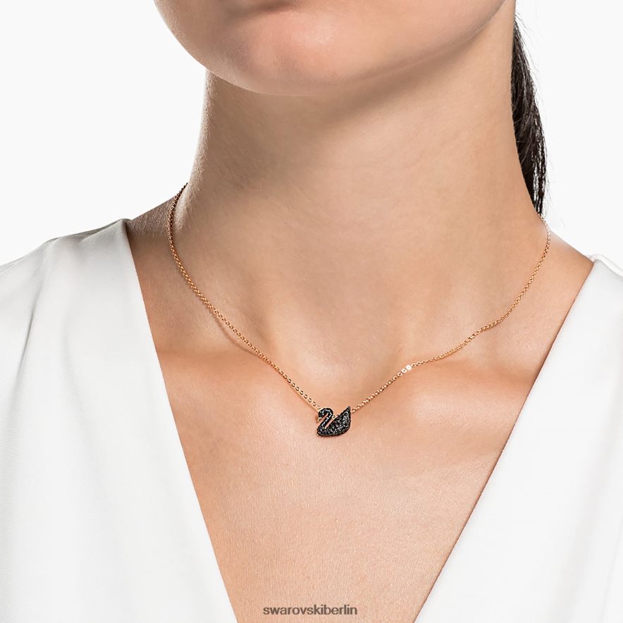 Swarovski ikonischer Schwanenanhänger Schwan, schwarz, rosévergoldet Schmuck HLT448174