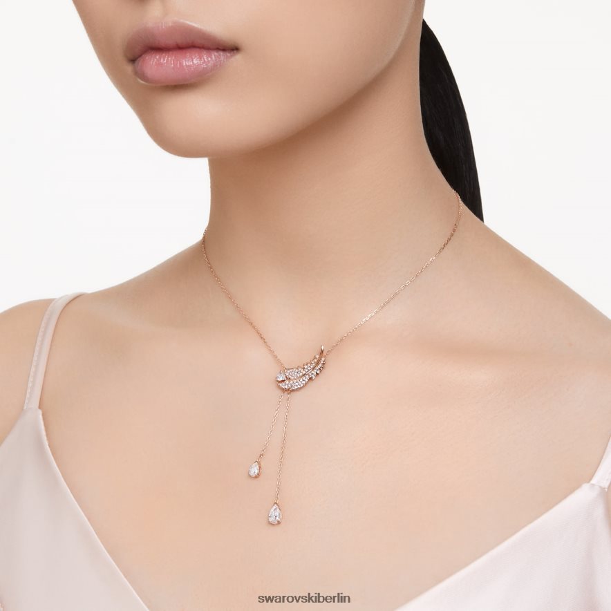 Swarovski schöner Y-Anhänger Feder, weiß, rosévergoldet Schmuck HLT448279