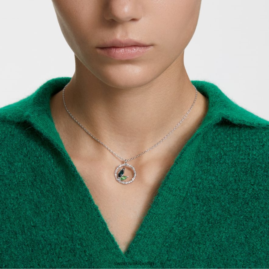 Swarovski Dellium-Halskette runde Form, Bambus, grün, rhodiniert Schmuck HLT44887