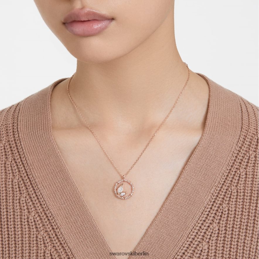 Swarovski Dellium-Halskette runde Form, Bambus, weiß, rosévergoldet Schmuck HLT44896