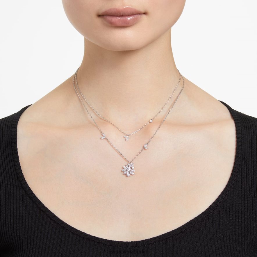 Swarovski Gema-Halskette Mischschliffe, Blume, weiß, rhodiniert Schmuck HLT448117