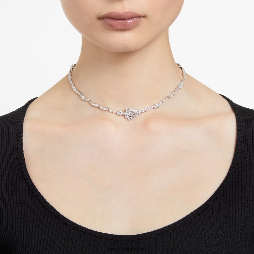 Swarovski Gema-Halskette Mischschliffe, Blume, weiß, rhodiniert Schmuck HLT44820