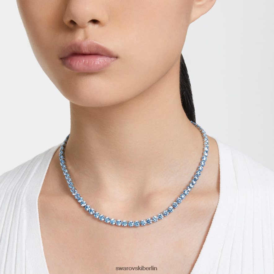 Swarovski Matrix-Tennis-Halskette Rundschliff, blau, rhodiniert Schmuck HLT4487