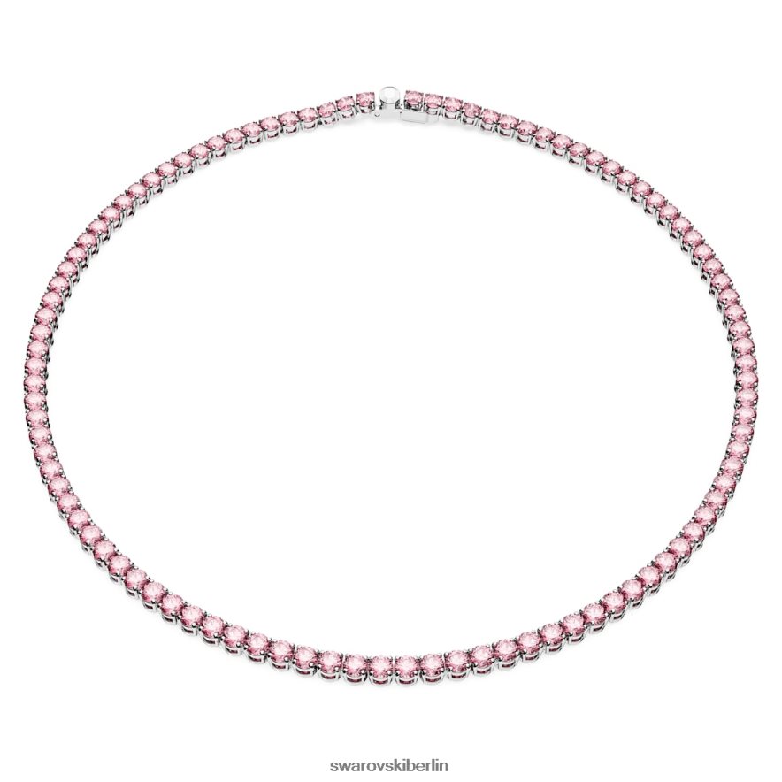 Swarovski Matrix-Tennis-Halskette Rundschliff, rosa, rhodiniert Schmuck HLT4483