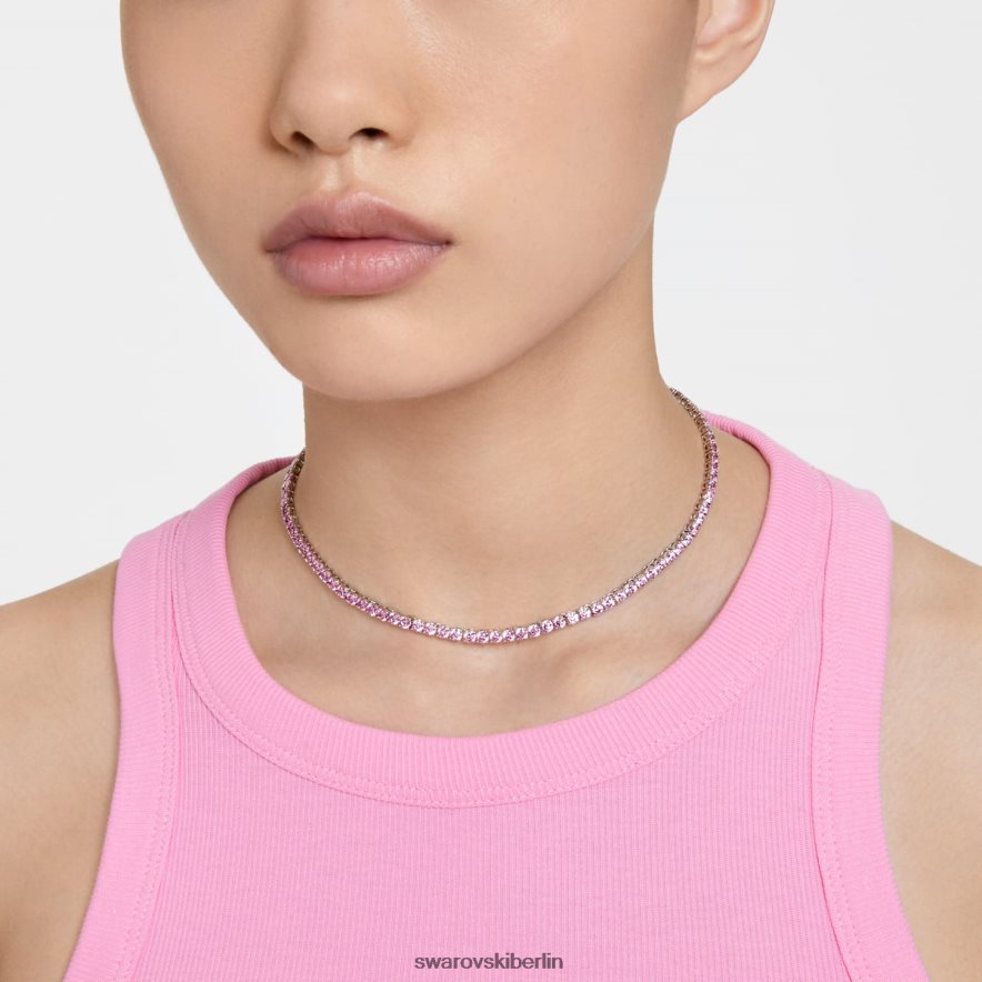 Swarovski Matrix-Tennis-Halskette Rundschliff, rosa, rhodiniert Schmuck HLT4483