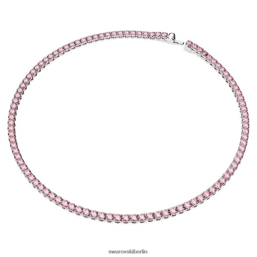Swarovski Matrix-Tennis-Halskette Rundschliff, rosa, rhodiniert Schmuck HLT4483