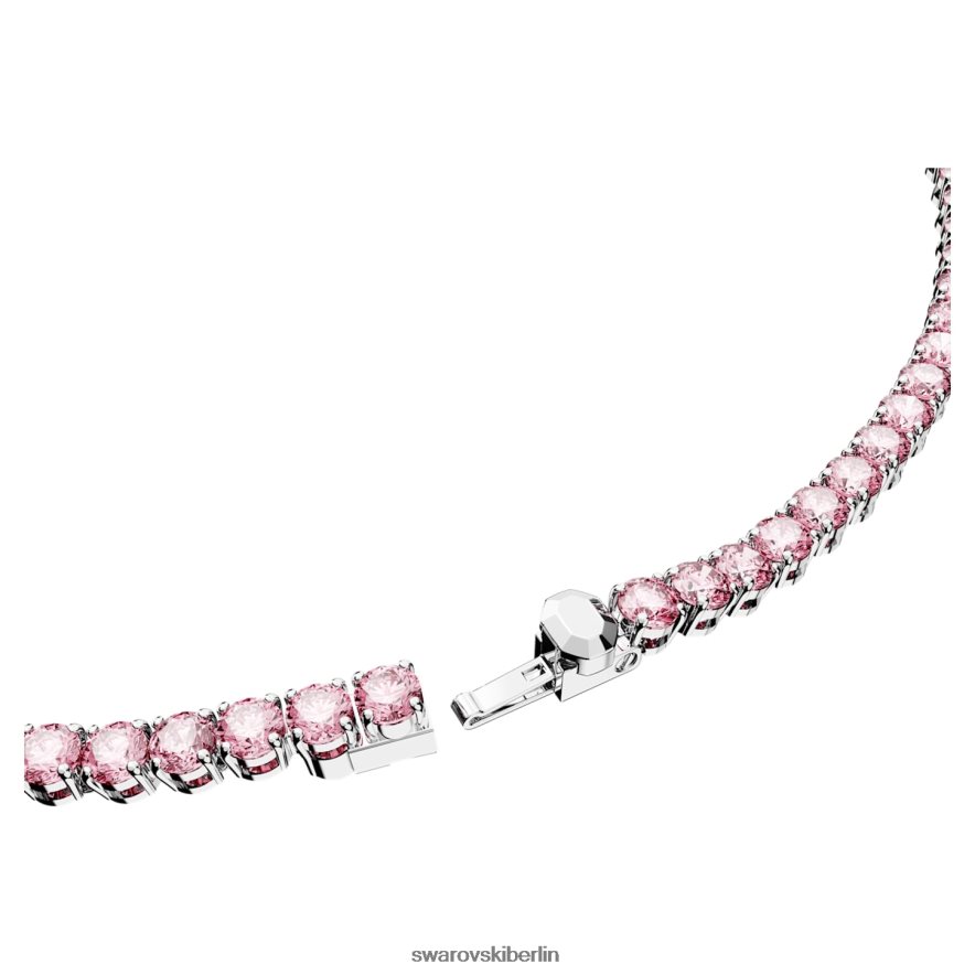 Swarovski Matrix-Tennis-Halskette Rundschliff, rosa, rhodiniert Schmuck HLT4483