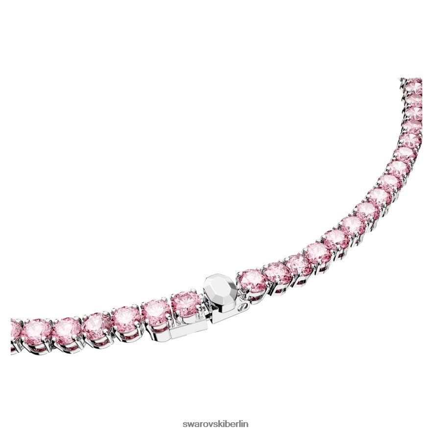 Swarovski Matrix-Tennis-Halskette Rundschliff, rosa, rhodiniert Schmuck HLT4483