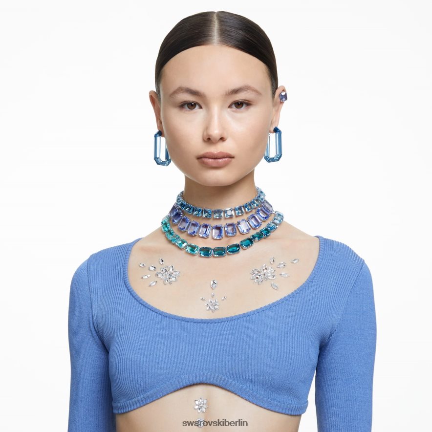 Swarovski Millenia-Halskette im Achteckschliff übergroße Kristalle, blau, rhodiniert Schmuck HLT448148