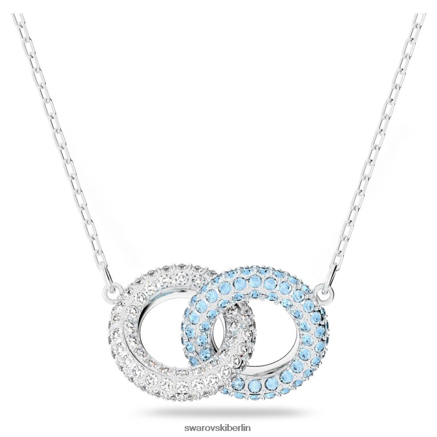 Swarovski Steinhalskette Pavé, ineinander verschlungene Kreise, blau, rhodiniert Schmuck HLT448136