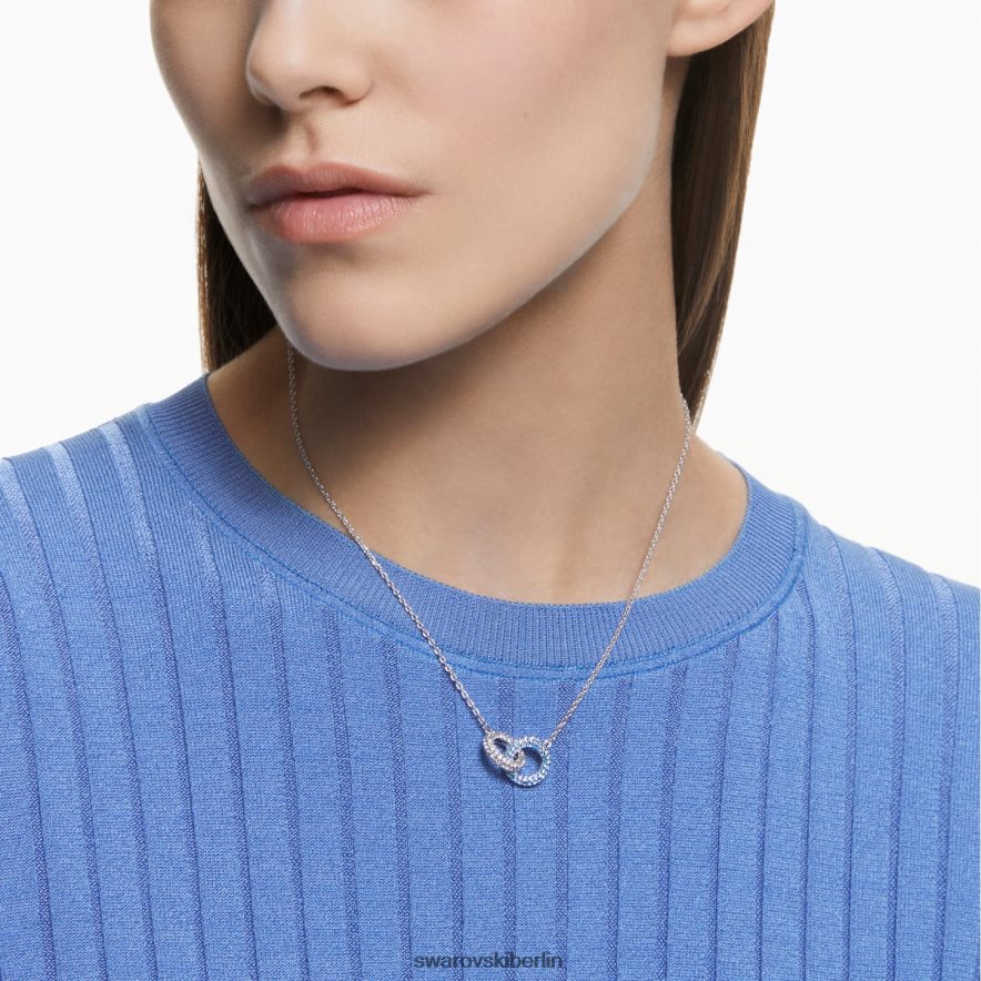 Swarovski Steinhalskette Pavé, ineinander verschlungene Kreise, blau, rhodiniert Schmuck HLT448136