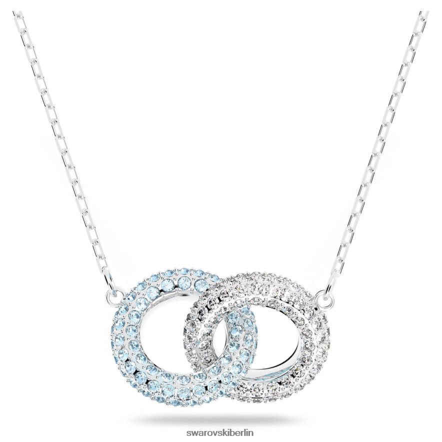 Swarovski Steinhalskette Pavé, ineinander verschlungene Kreise, blau, rhodiniert Schmuck HLT448136