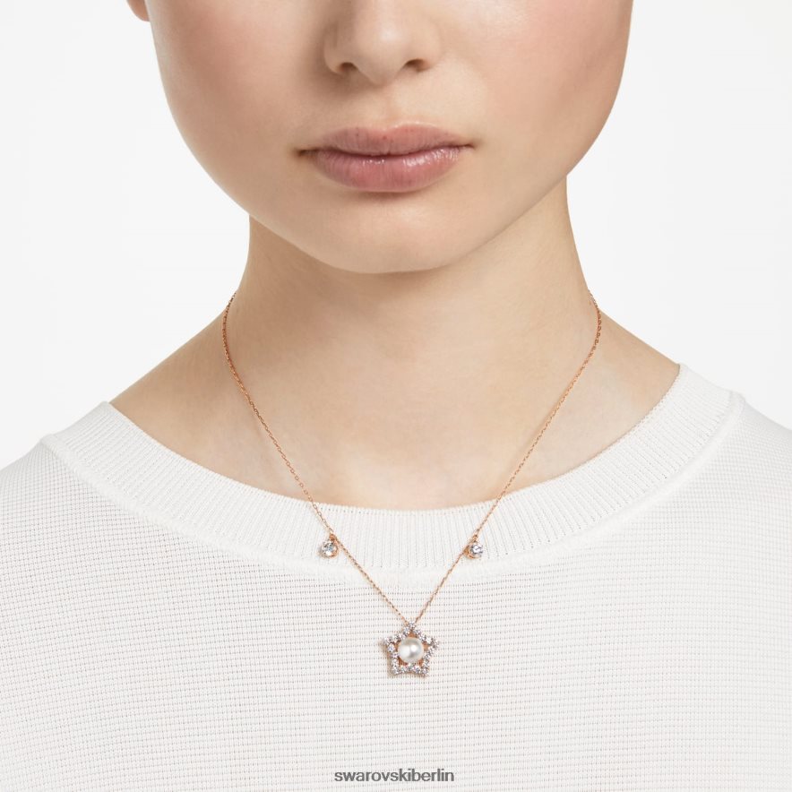 Swarovski Stella-Halskette Mischschliffe, Stern, weiß, rosévergoldet Schmuck HLT448118