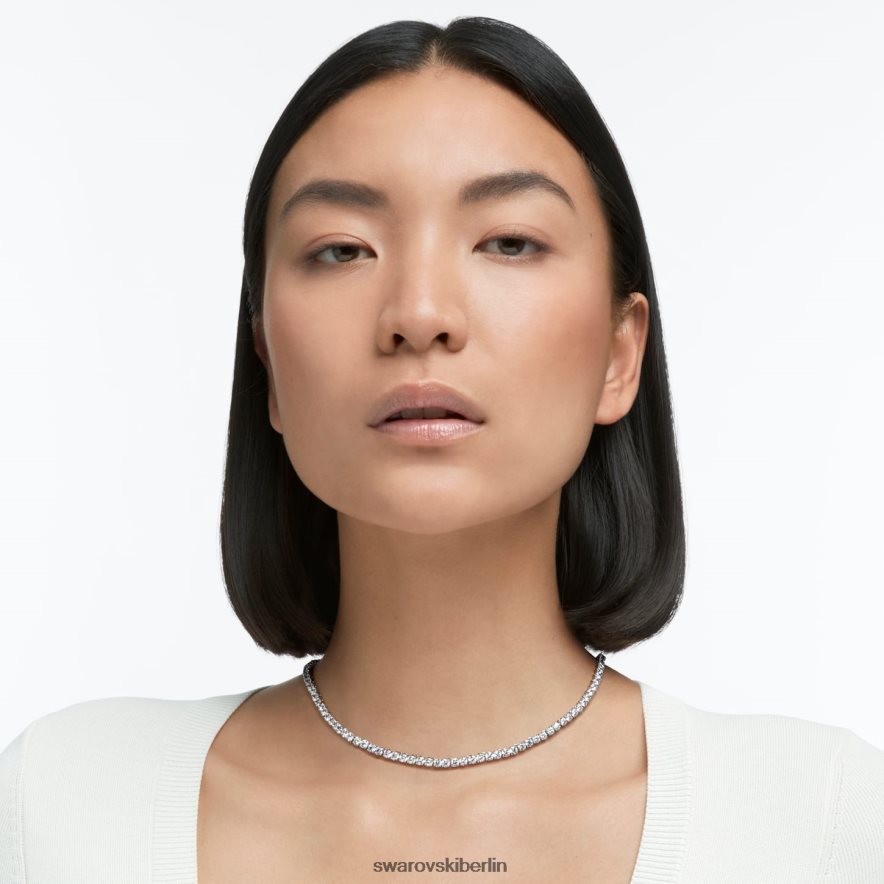 Swarovski Tennis-Deluxe-Halskette Rundschliff, weiß, rhodiniert Schmuck HLT4489