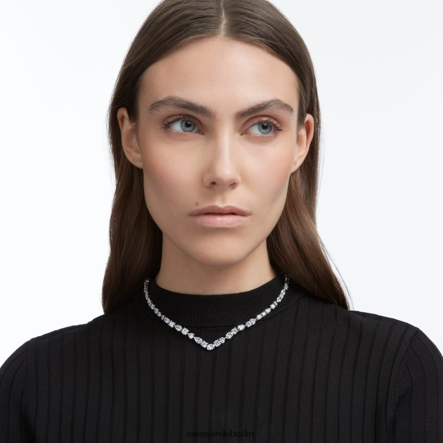 Swarovski Tennis Deluxe V-Halskette Mischschliffe, weiß, rhodiniert Schmuck HLT44860