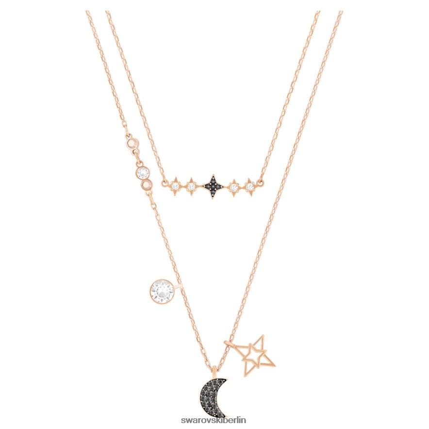 Swarovski symbolische Halskette Mond und Stern, schwarz, rosévergoldet Schmuck HLT44824