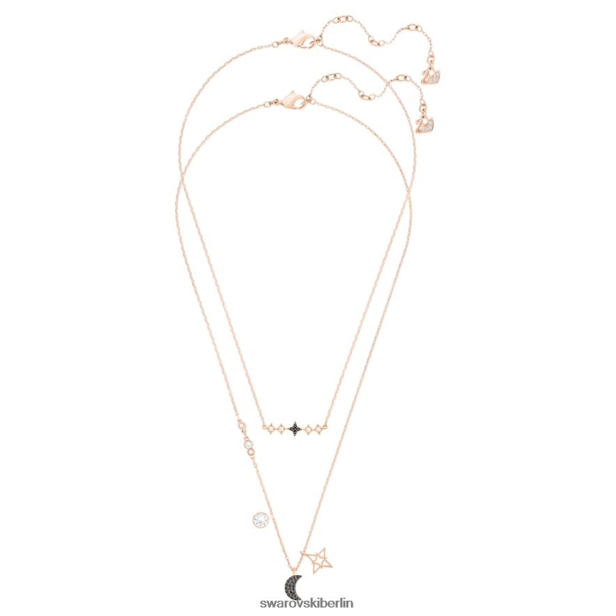 Swarovski symbolische Halskette Mond und Stern, schwarz, rosévergoldet Schmuck HLT44824