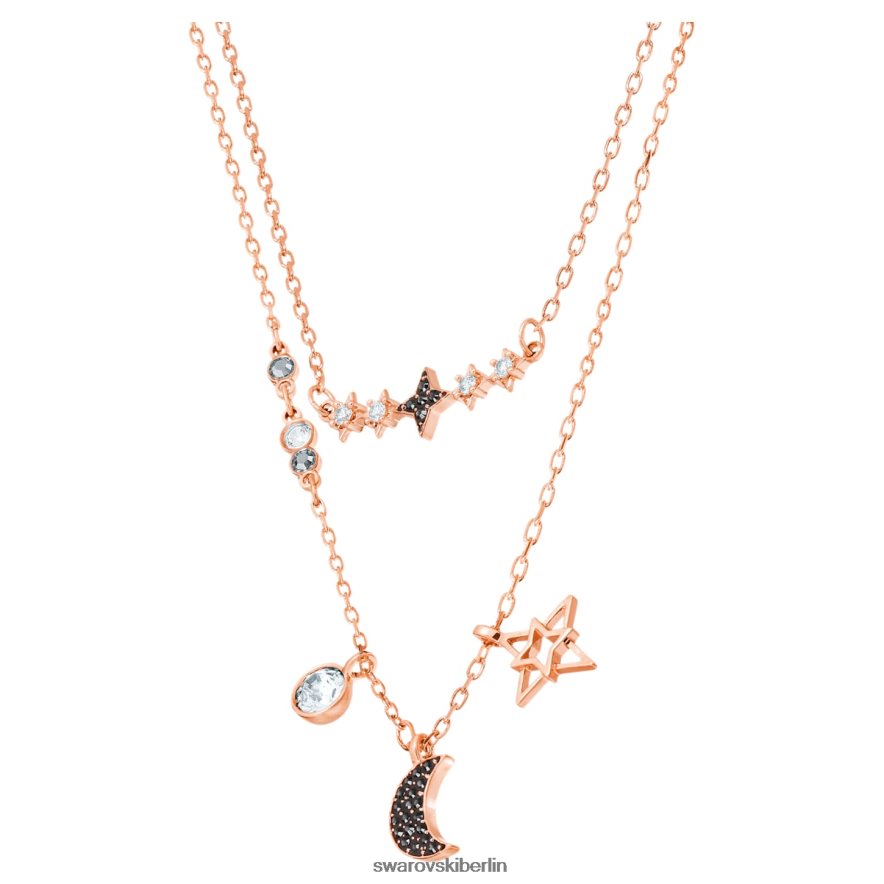 Swarovski symbolische Halskette Mond und Stern, schwarz, rosévergoldet Schmuck HLT44824