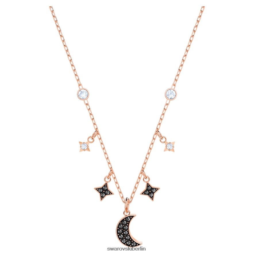 Swarovski symbolische Halskette Mond und Stern, schwarz, rosévergoldet Schmuck HLT44829