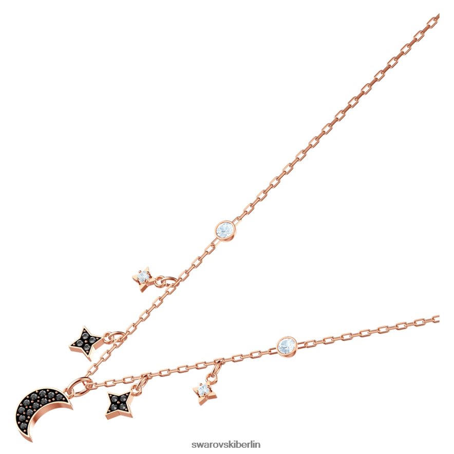 Swarovski symbolische Halskette Mond und Stern, schwarz, rosévergoldet Schmuck HLT44829