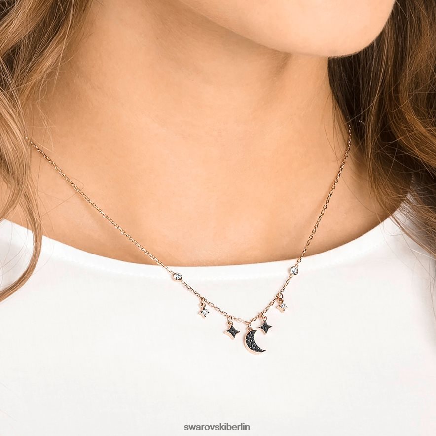 Swarovski symbolische Halskette Mond und Stern, schwarz, rosévergoldet Schmuck HLT44829