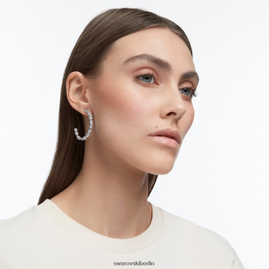Swarovski Tennis-Deluxe-Creolen Mischschliffe, weiß, rhodiniert Schmuck HLT448892