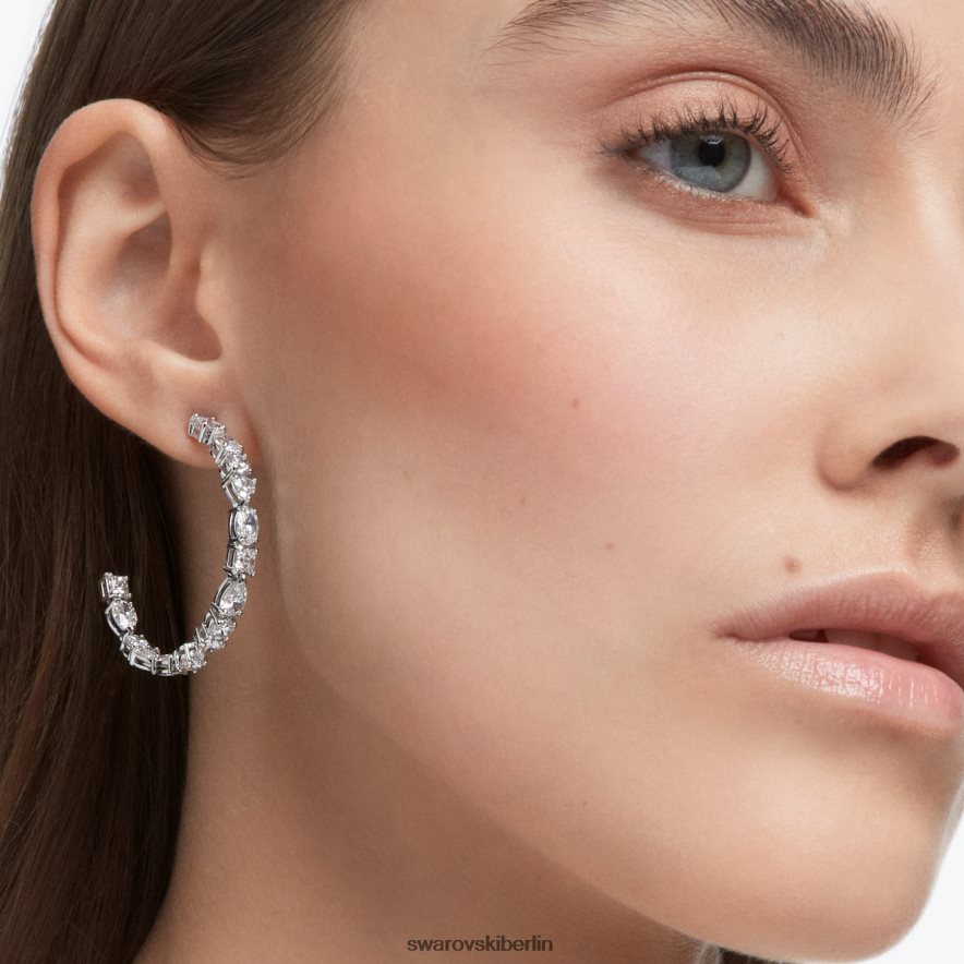 Swarovski Tennis-Deluxe-Creolen Mischschliffe, weiß, rhodiniert Schmuck HLT448892