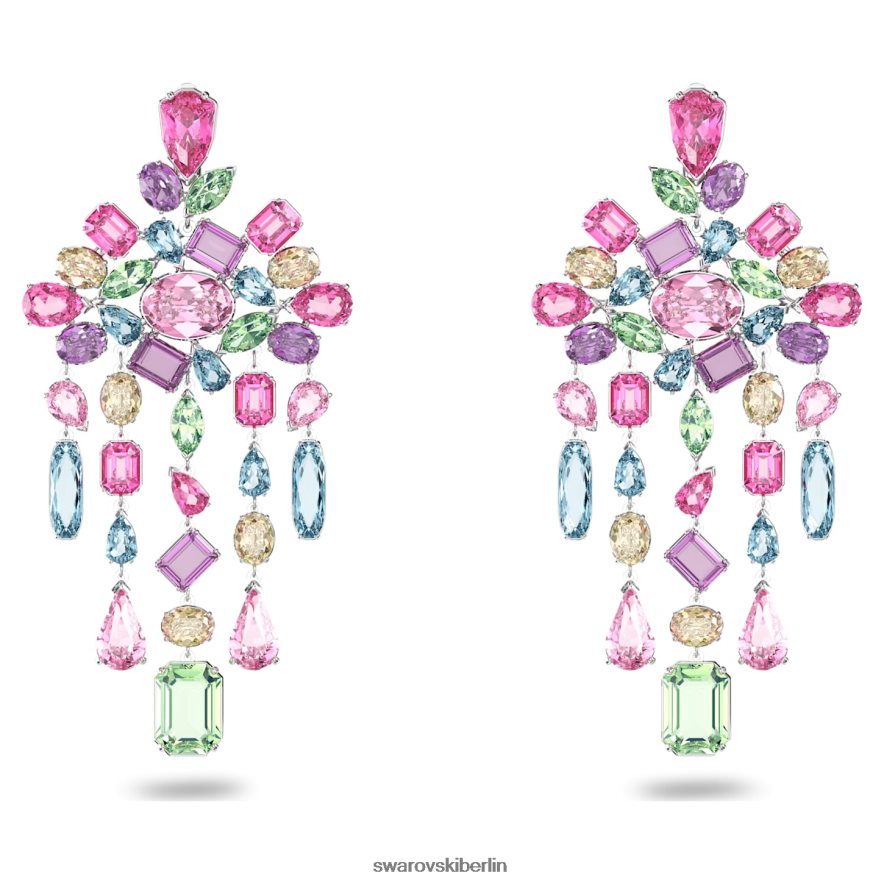 Swarovski Gema-Clip-Ohrringe Mischschliffe, Kronleuchter, mehrfarbig, rhodiniert Schmuck HLT448955