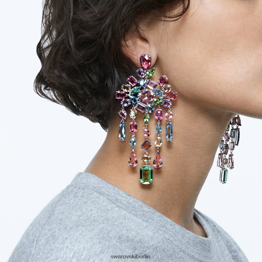 Swarovski Gema-Clip-Ohrringe Mischschliffe, Kronleuchter, mehrfarbig, rhodiniert Schmuck HLT448955