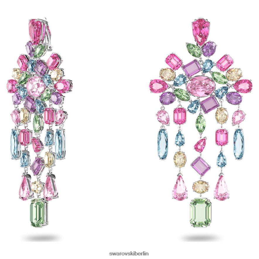 Swarovski Gema-Clip-Ohrringe Mischschliffe, Kronleuchter, mehrfarbig, rhodiniert Schmuck HLT448955