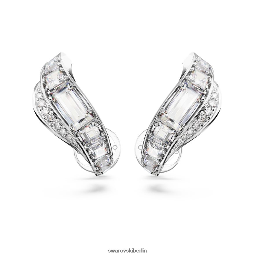 Swarovski Hyperbel-Clip-Ohrringe CO2-neutraler Zirkon, Mischschliff, weiß, rhodiniert Schmuck HLT448940