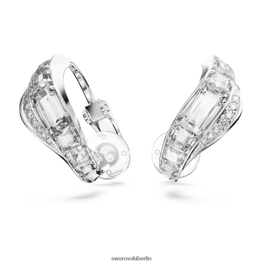 Swarovski Hyperbel-Clip-Ohrringe CO2-neutraler Zirkon, Mischschliff, weiß, rhodiniert Schmuck HLT448940