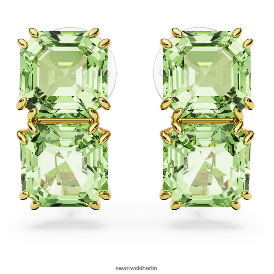 Swarovski Millenia Ohrclips quadratischer Schnitt, grün, vergoldet Schmuck HLT448942