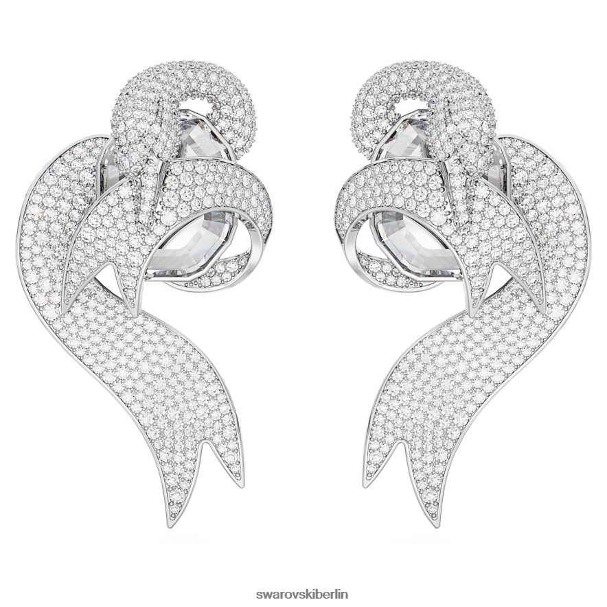 Swarovski Modische Schwanen-Clip-Ohrringe asymmetrisches Design, Schwan, weiß, rhodiniert Schmuck HLT448946