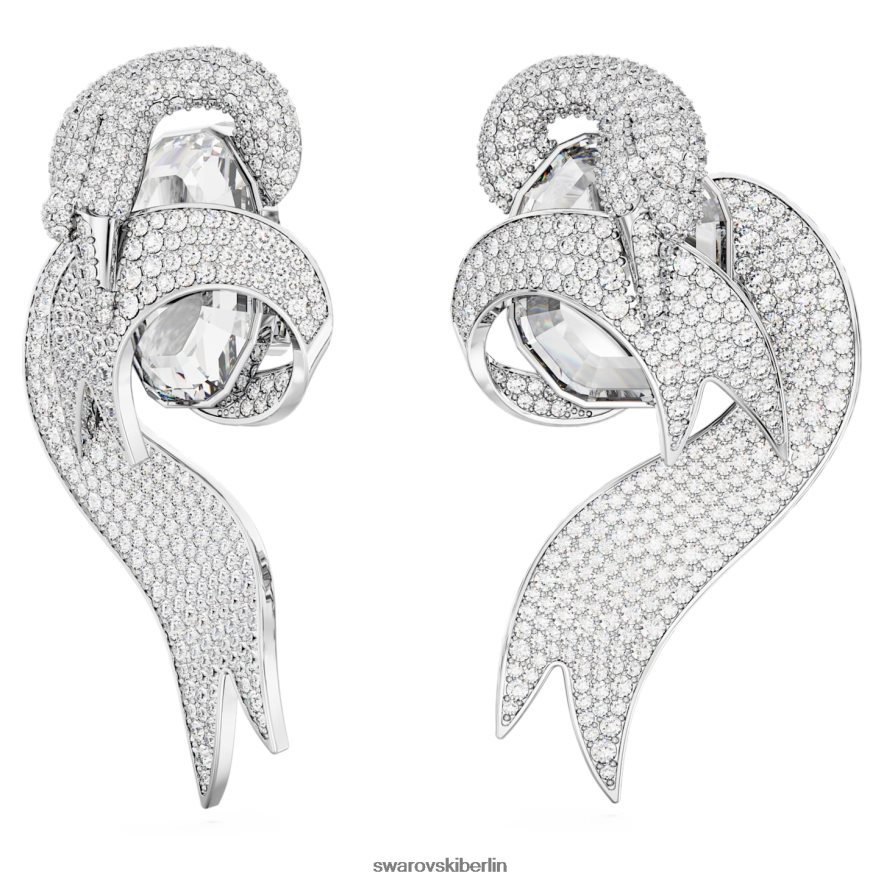 Swarovski Modische Schwanen-Clip-Ohrringe asymmetrisches Design, Schwan, weiß, rhodiniert Schmuck HLT448946