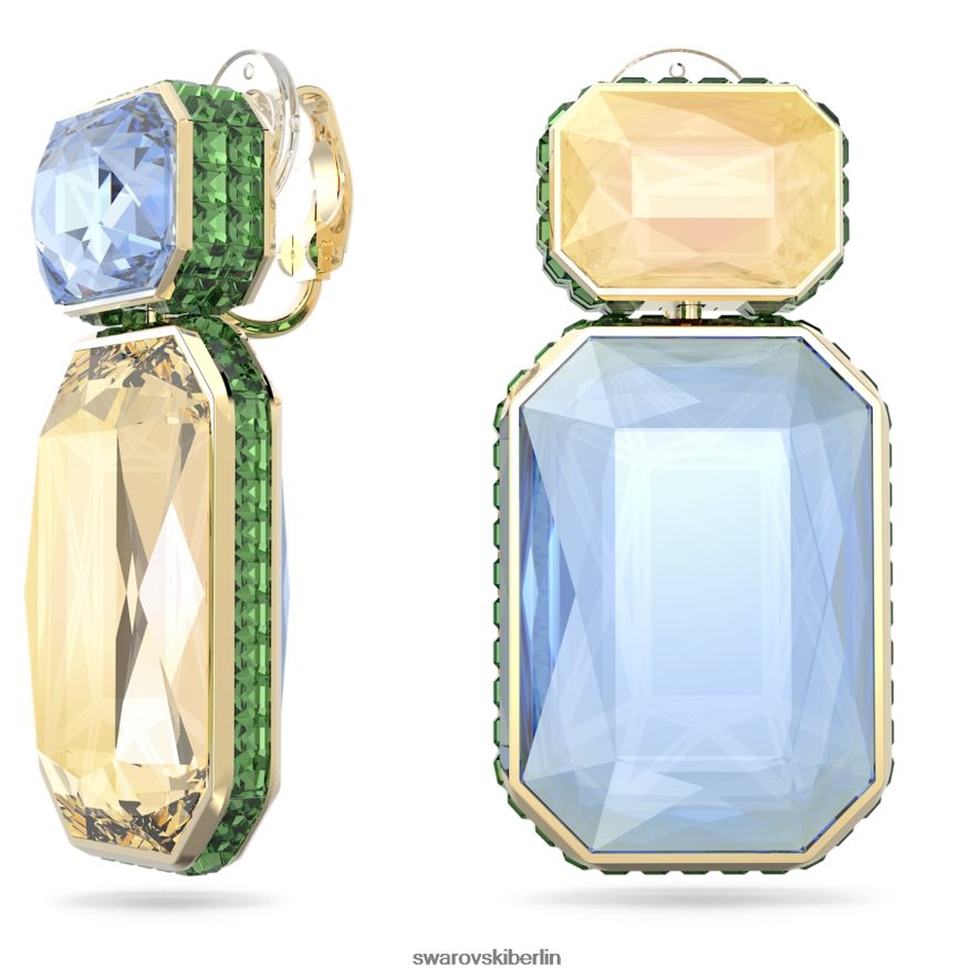 Swarovski Orbita-Clip-Ohrringe asymmetrisches Design, Achteckschliff, mehrfarbig, vergoldet Schmuck HLT448943