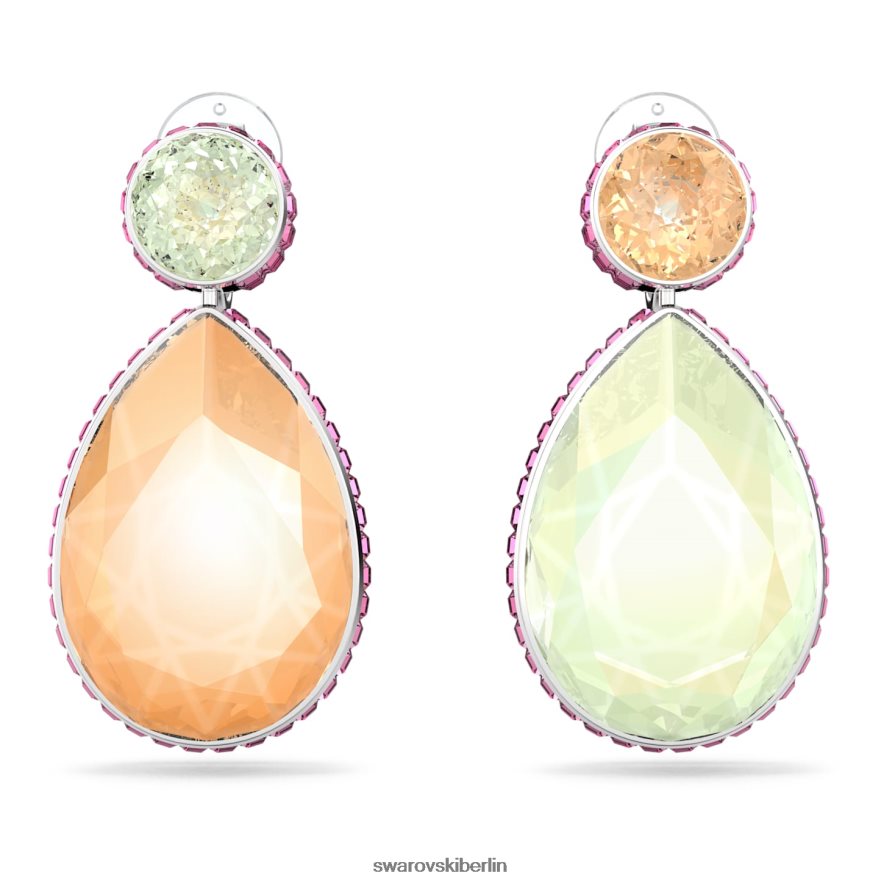 Swarovski Orbita-Clip-Ohrringe asymmetrisches Design, Tropfenschliff, mehrfarbig, rhodiniert Schmuck HLT448957