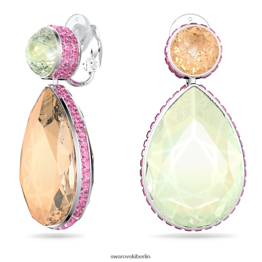 Swarovski Orbita-Clip-Ohrringe asymmetrisches Design, Tropfenschliff, mehrfarbig, rhodiniert Schmuck HLT448957