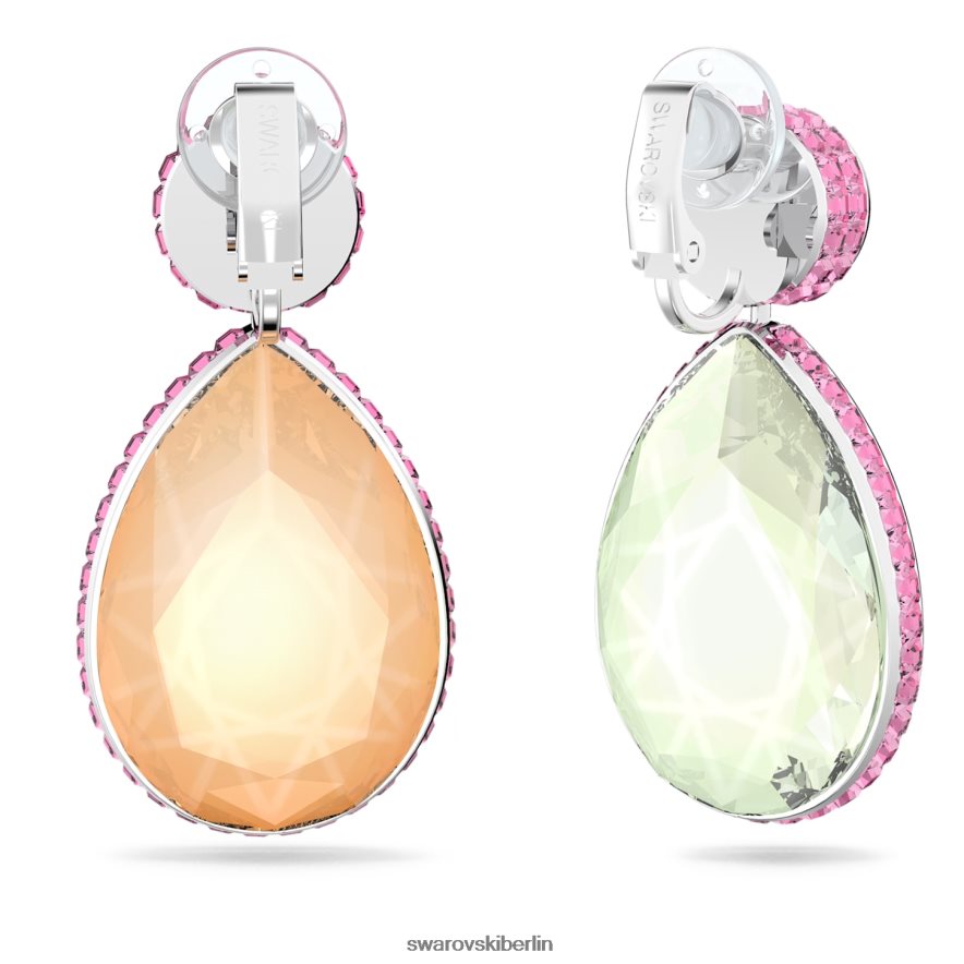 Swarovski Orbita-Clip-Ohrringe asymmetrisches Design, Tropfenschliff, mehrfarbig, rhodiniert Schmuck HLT448957