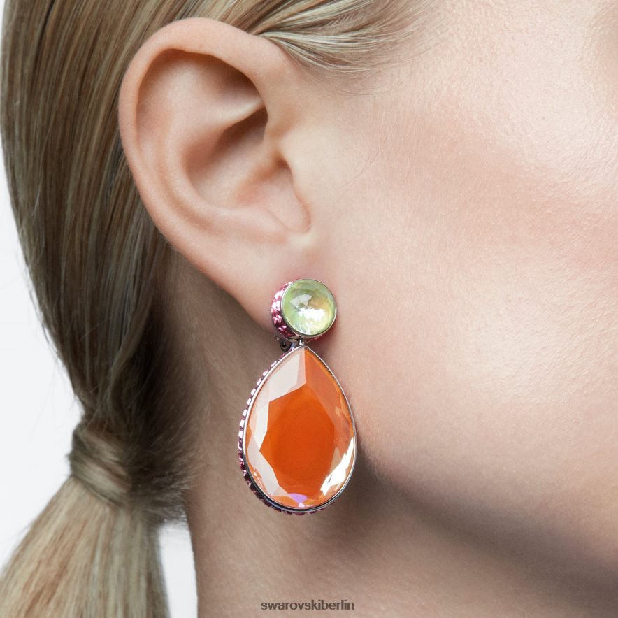 Swarovski Orbita-Clip-Ohrringe asymmetrisches Design, Tropfenschliff, mehrfarbig, rhodiniert Schmuck HLT448957