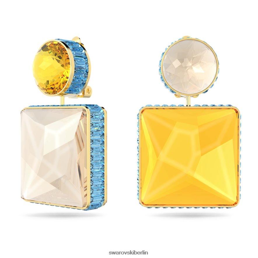 Swarovski Orbita-Clip-Ohrringe asymmetrisches Design, quadratischer Schnitt, mehrfarbig, vergoldet Schmuck HLT448950
