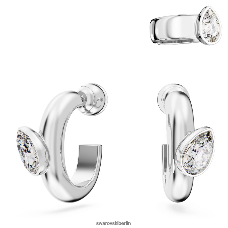 Swarovski Dextera-Creolen mit Ohrmanschette Birnenschliff, weiß, rhodiniert Schmuck HLT448399