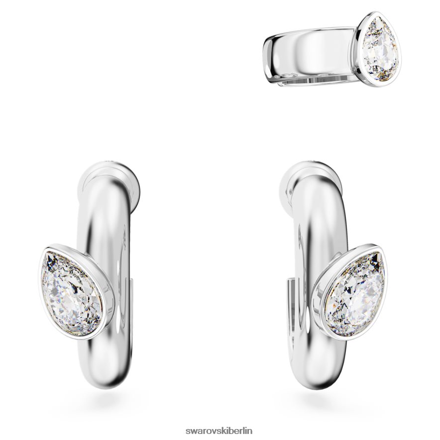 Swarovski Dextera-Creolen mit Ohrmanschette Birnenschliff, weiß, rhodiniert Schmuck HLT448399