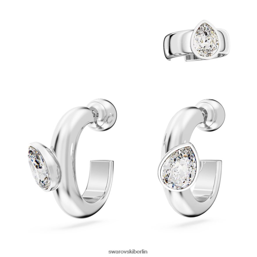 Swarovski Dextera-Creolen mit Ohrmanschette Birnenschliff, weiß, rhodiniert Schmuck HLT448399